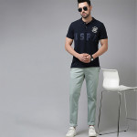 Men Grey Printed Denver Slim Fit Trousers