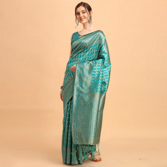https://www.hypepulse.in/products/green-gold-toned-silk-blend-fusion-leheriya-saree